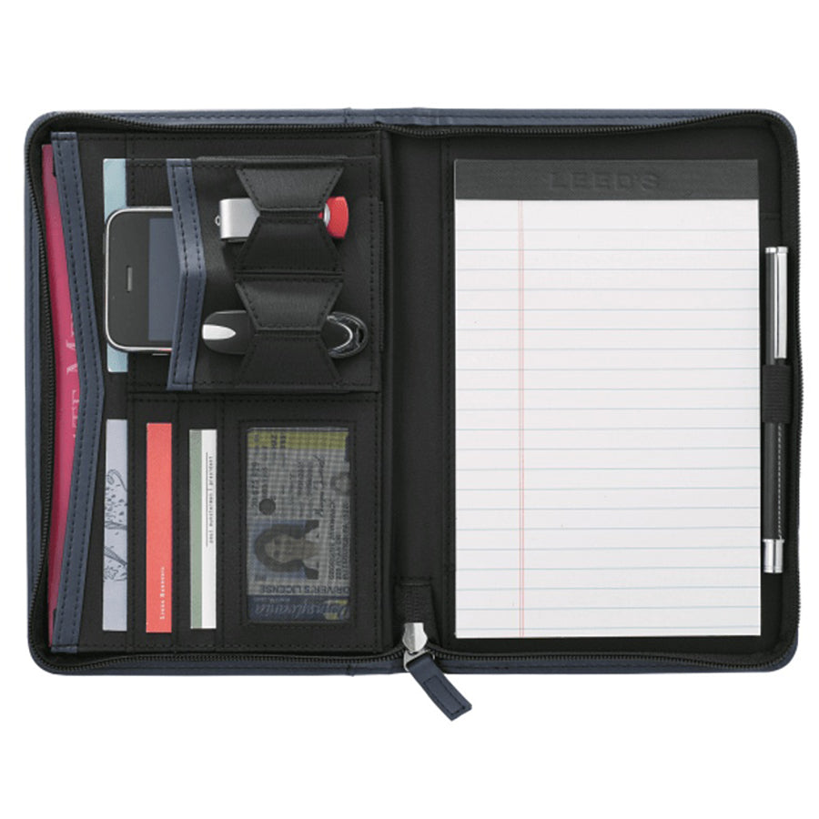 Leed's Navy Pedova Jr. Zippered Padfolio with FSC Mix Paper