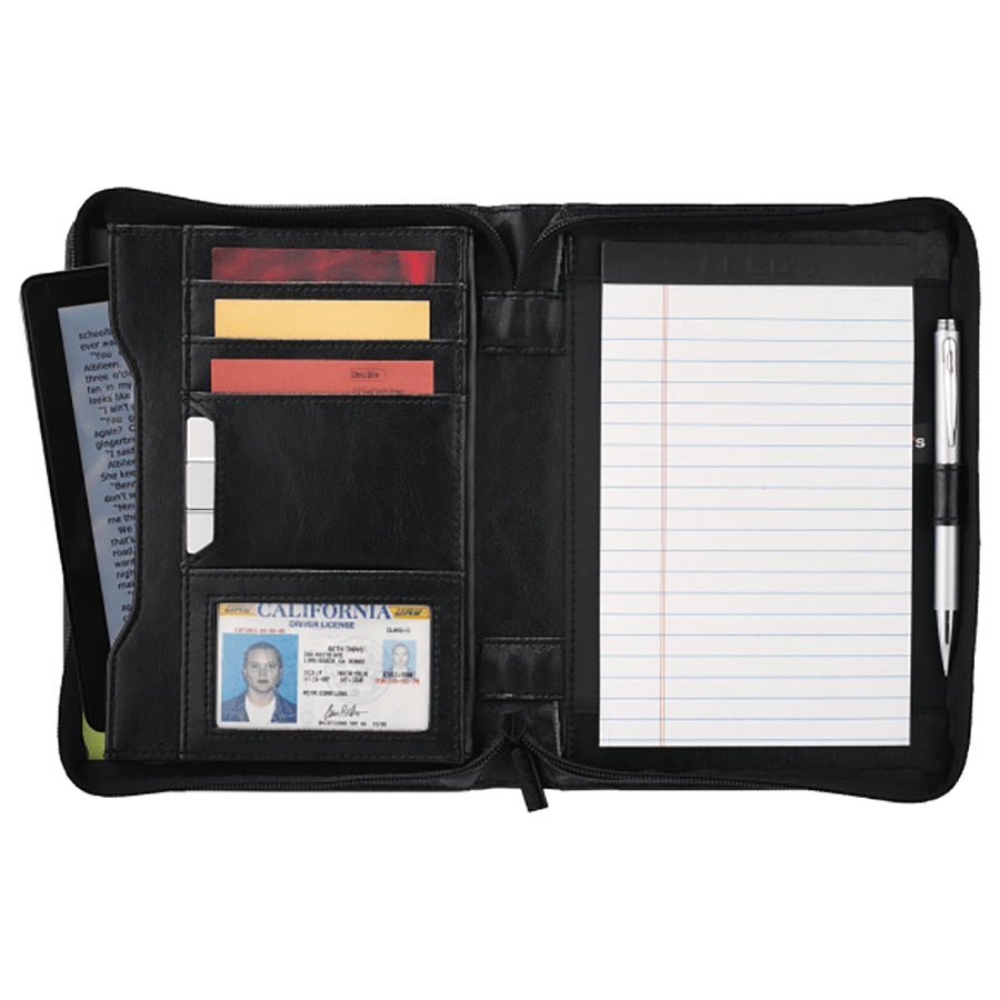 Leed's Black Renaissance Jr. Zippered Padfolio with FSC Mix Paper