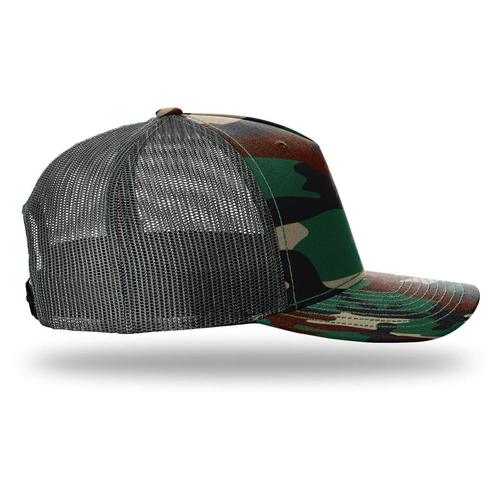 Richardson Green Camo/Black Printed Five-Panel Trucker