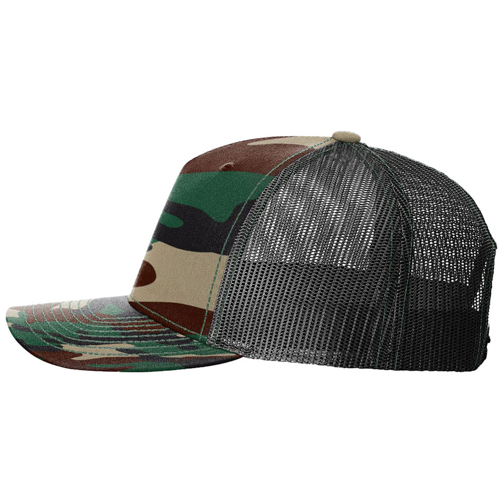 Richardson Green Camo/Black Printed Five-Panel Trucker