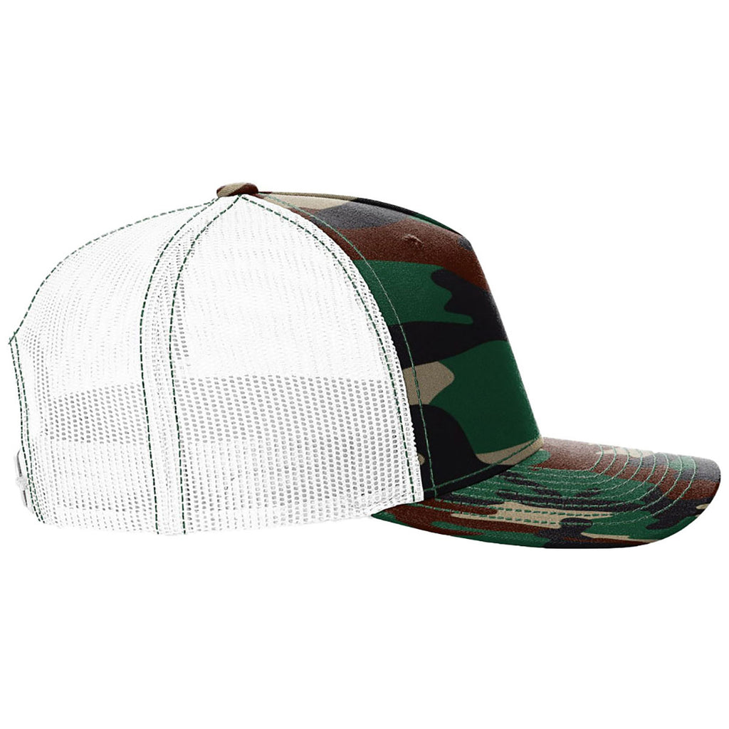 Richardson Green Camo/White Printed Five-Panel Trucker