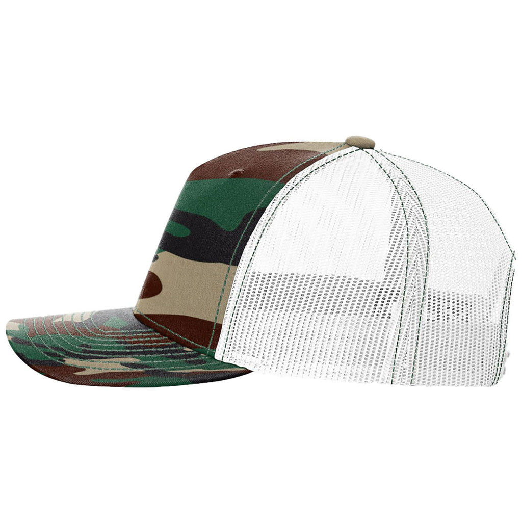 Richardson Green Camo/White Printed Five-Panel Trucker