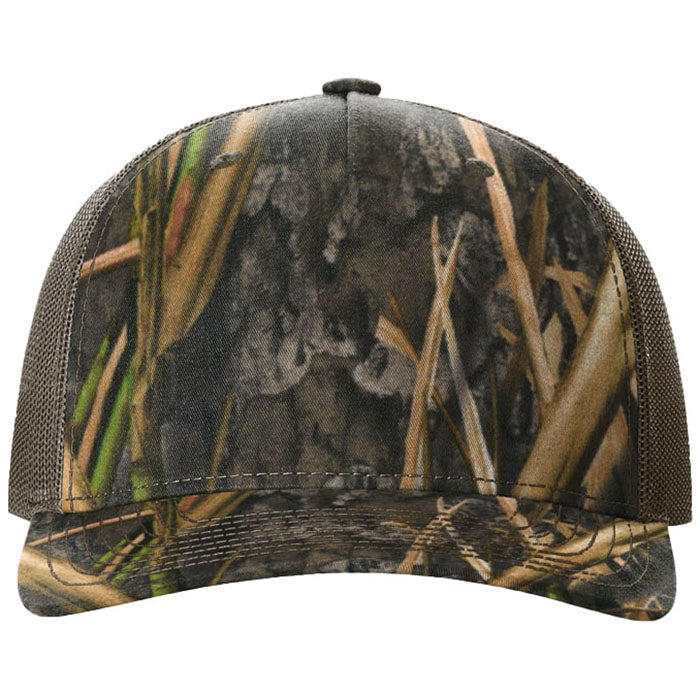 Richardson Mossy Oak Habitat/Brown Printed Five-Panel Trucker