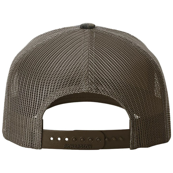 Richardson Mossy Oak Habitat/Brown Printed Five-Panel Trucker
