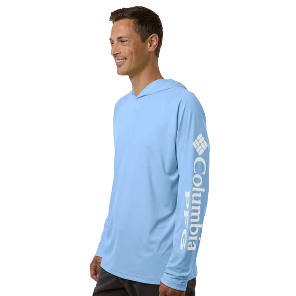 Columbia Men's White Cap/ White PFG Terminal Tackle Hooded Long Sleeve T-Shirt