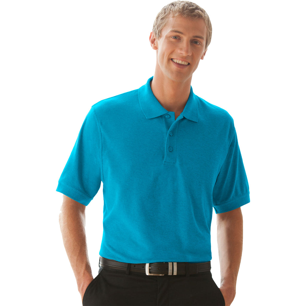 Vantage Men's Island Blue Soft-Blend Double-Tuck Pique Polo