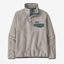 Patagonia Women's Oatmeal Heather with Nouveau Green Lightweight Synchilla Snap-T Fleece Pullover