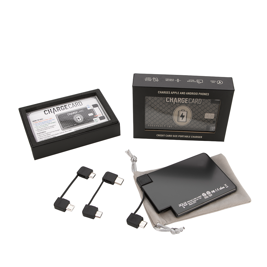 AquaVault Black ChargeCard Power Bank 2,300 mAh