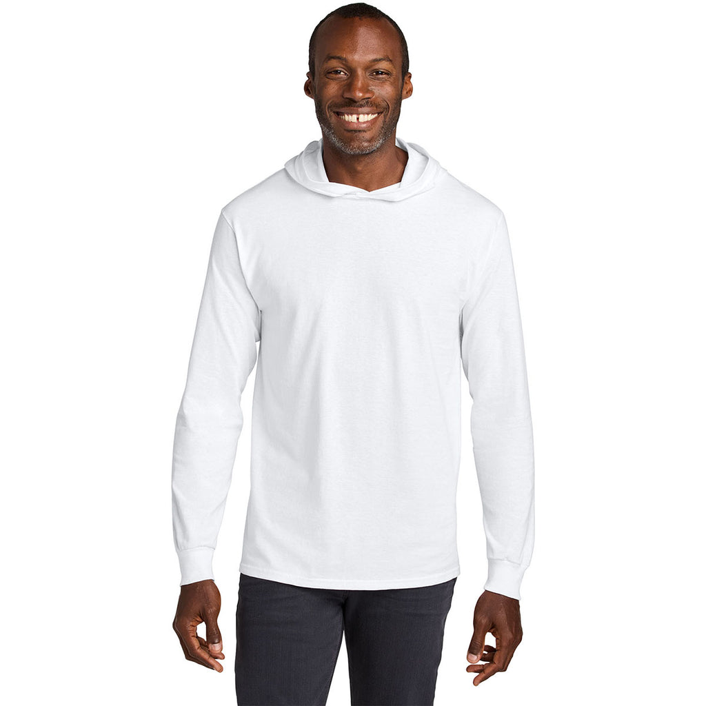 Jerzees Classics Unisex White Cotton Long Sleeve Hooded T-Shirt