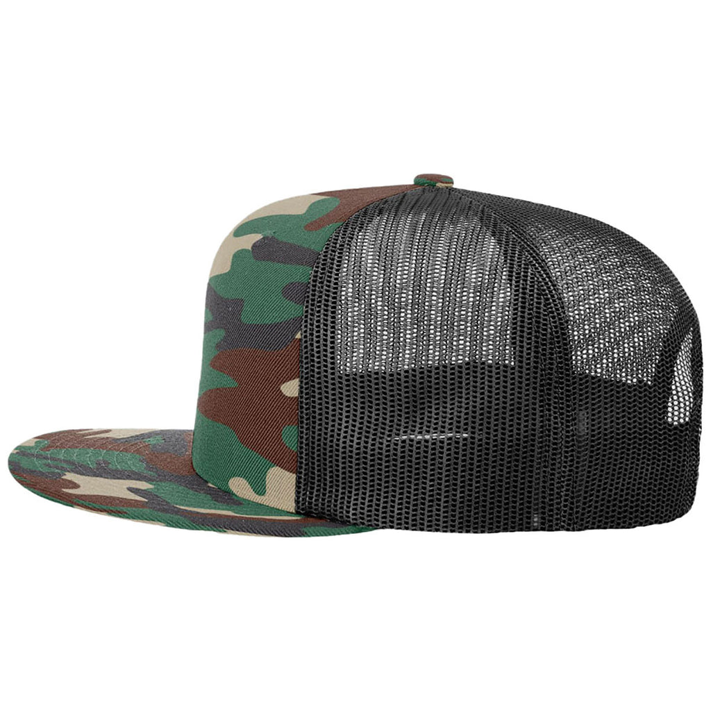 Richardson Green Camo/Black Acrylic-Wool Blend Flatbill Trucker