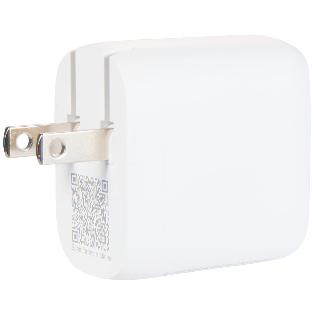 Leed's White UL Listed 20W Dual USB-A and Type-C Wall Charger
