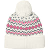 Port Authority Marshmallow/Awareness Pink/Gusty Grey Alpine Pom Beanie