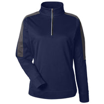 Core 365 Women's Classic Navy Heather/Carbon Market Snag Protect Mesh Colorblock Quarter-Zip Pullover
