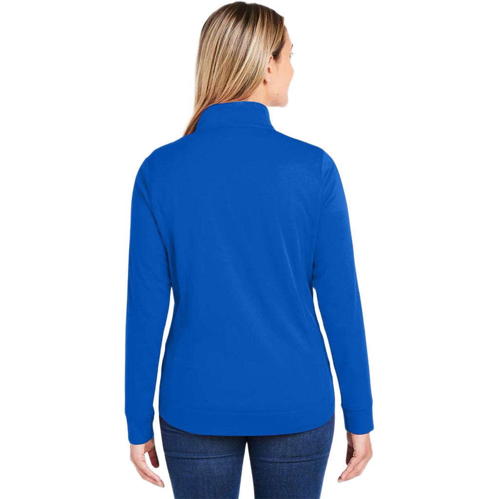 Core 365 Women's True Royal/Carbon Market Snag Protect Mesh Colorblock Quarter-Zip Pullover