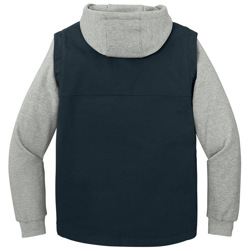 CornerStone Men's Navy/Heather Grey Duck Fleece Full-Zip Hooded Jacket