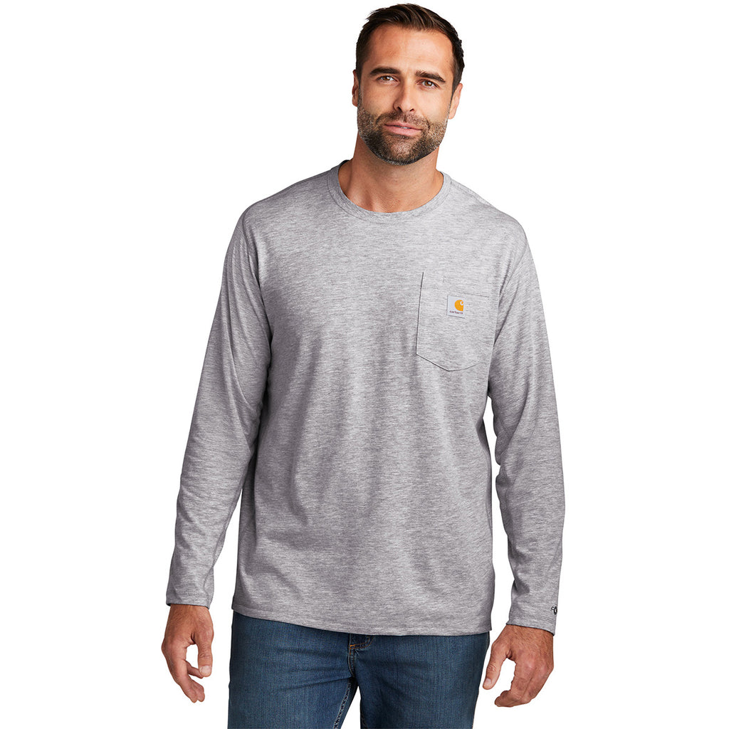 Carhartt Men's Heather Grey Force Long Sleeve Pocket T-Shirt