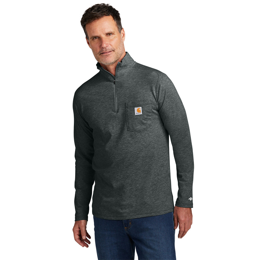 Carhartt Men's Carbon Heather Force 1/4-Zip Long Sleeve T-Shirt