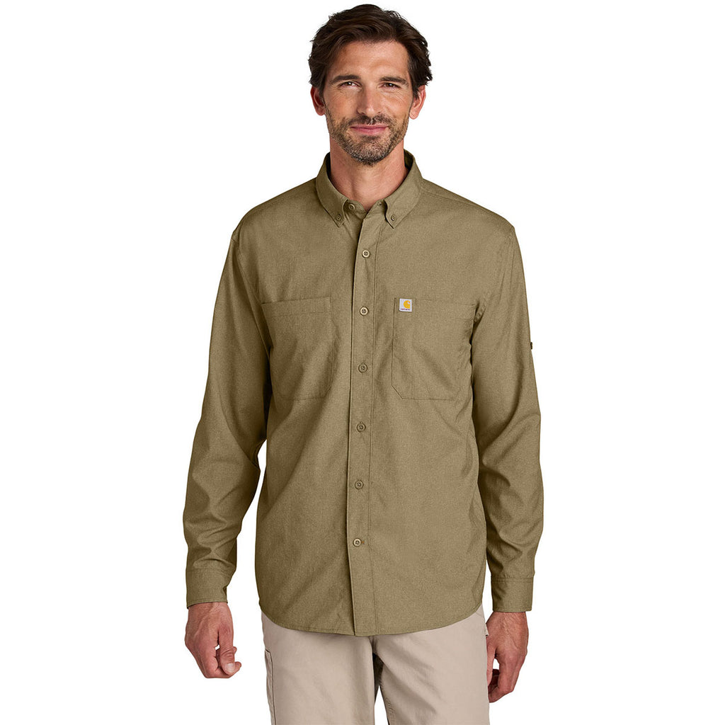 Carhartt Men's Dark Khaki Force Sun Defender Long Sleeve Shirt