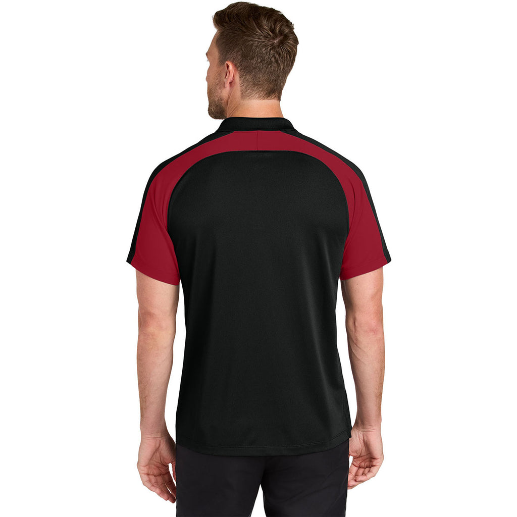 Port Authority Men's Deep Black/Rich Red Wearever Performance Pique Colorblock Polo