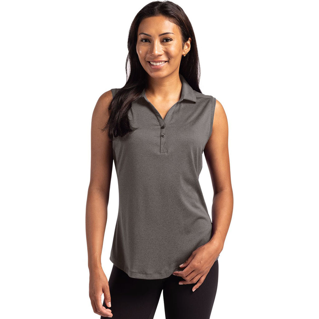 Cutter & Buck Women's Dark Black Heather Forge Eco Stretch Recycled Sleeveless Polo
