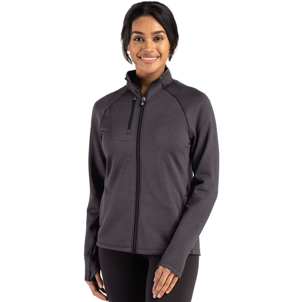Cutter & Buck Women's Black Heather Peshastin Fleece Recycled Full Zip Jacket