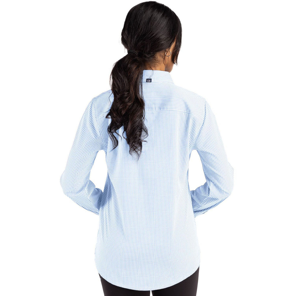 Cutter & Buck Women's Atlas/White Skyline Epic Confidence Recycled Gingham Long Sleeve Dress Shirt