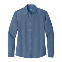 Port & Company Women's Faded Blue Long Sleeve Value Denim Shirt