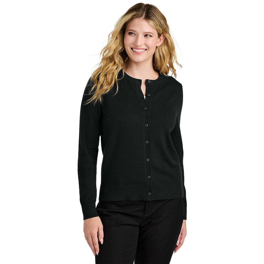 Port Authority Women's Deep Black Easy Care Crewneck Cardigan Sweater