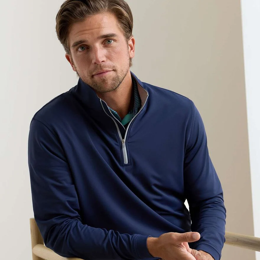 Peter Millar Men's Navy Perth Melange Performance Quarter Zip