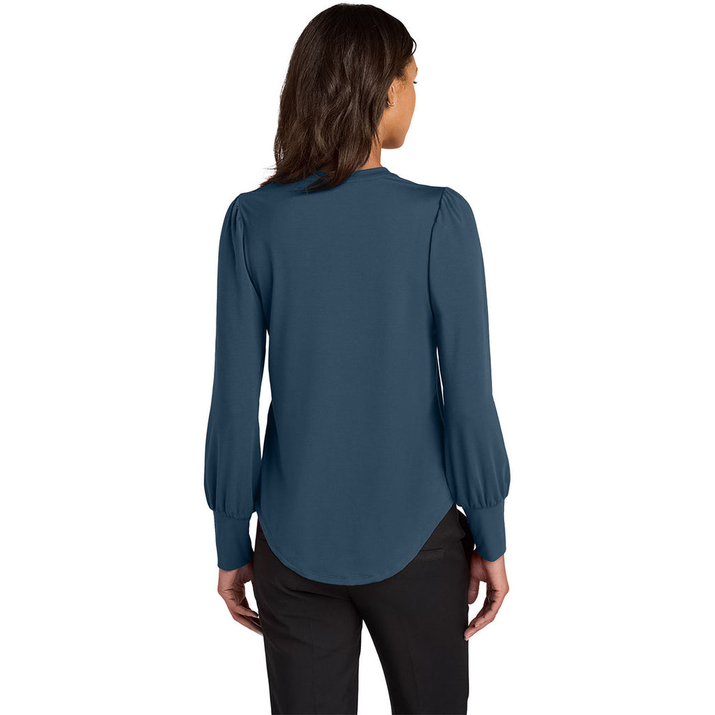 Mercer+Mettle Women's Insignia Blue Stretch Jersey Long Sleeve Blouson Top