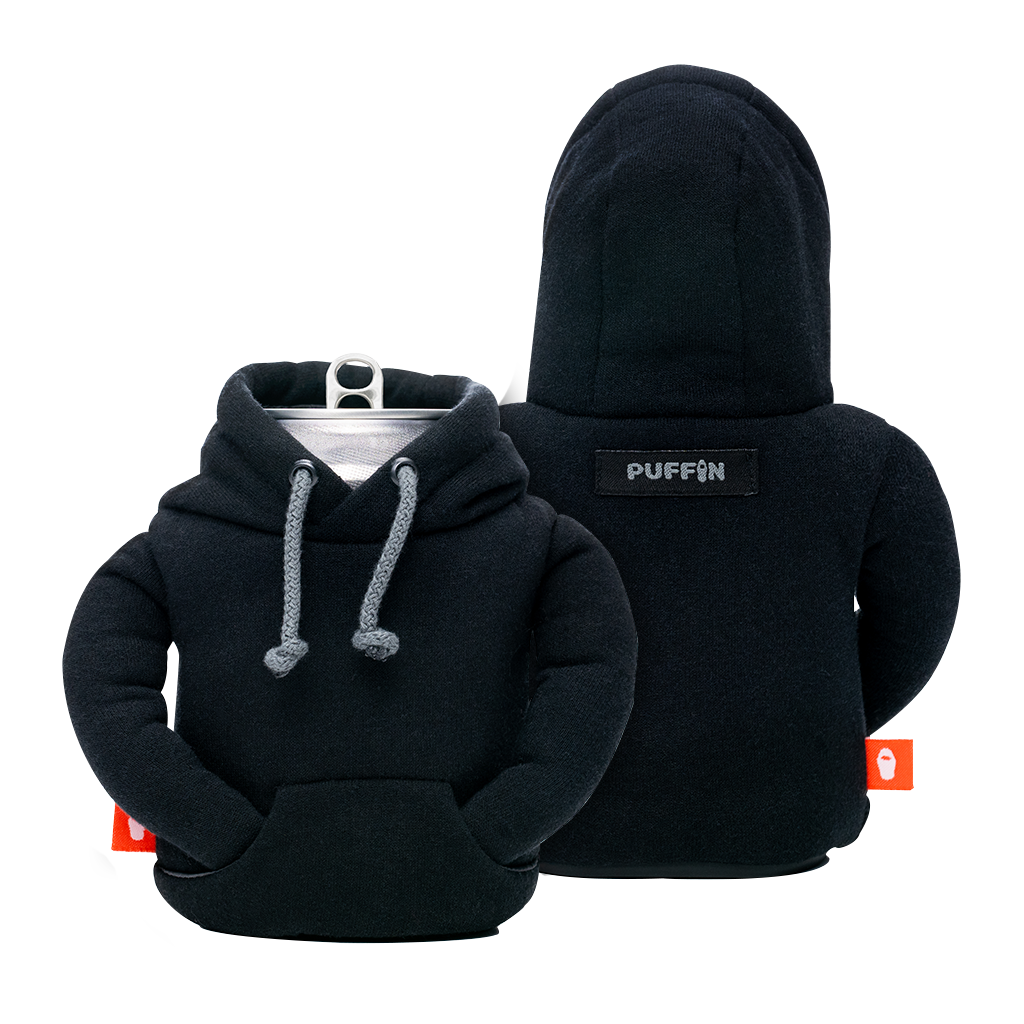 Puffin Drinkwear Black, Cool Gray Hoodie Can Cooler
