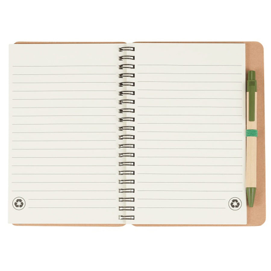 Bullet Green 5'' x 7'' Eco-Friendly Spiral Notebook with Pen