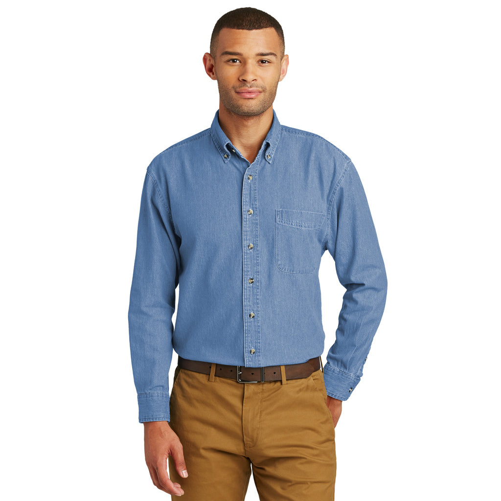 Port & Company Men's Faded Blue Long Sleeve Denim Shirt