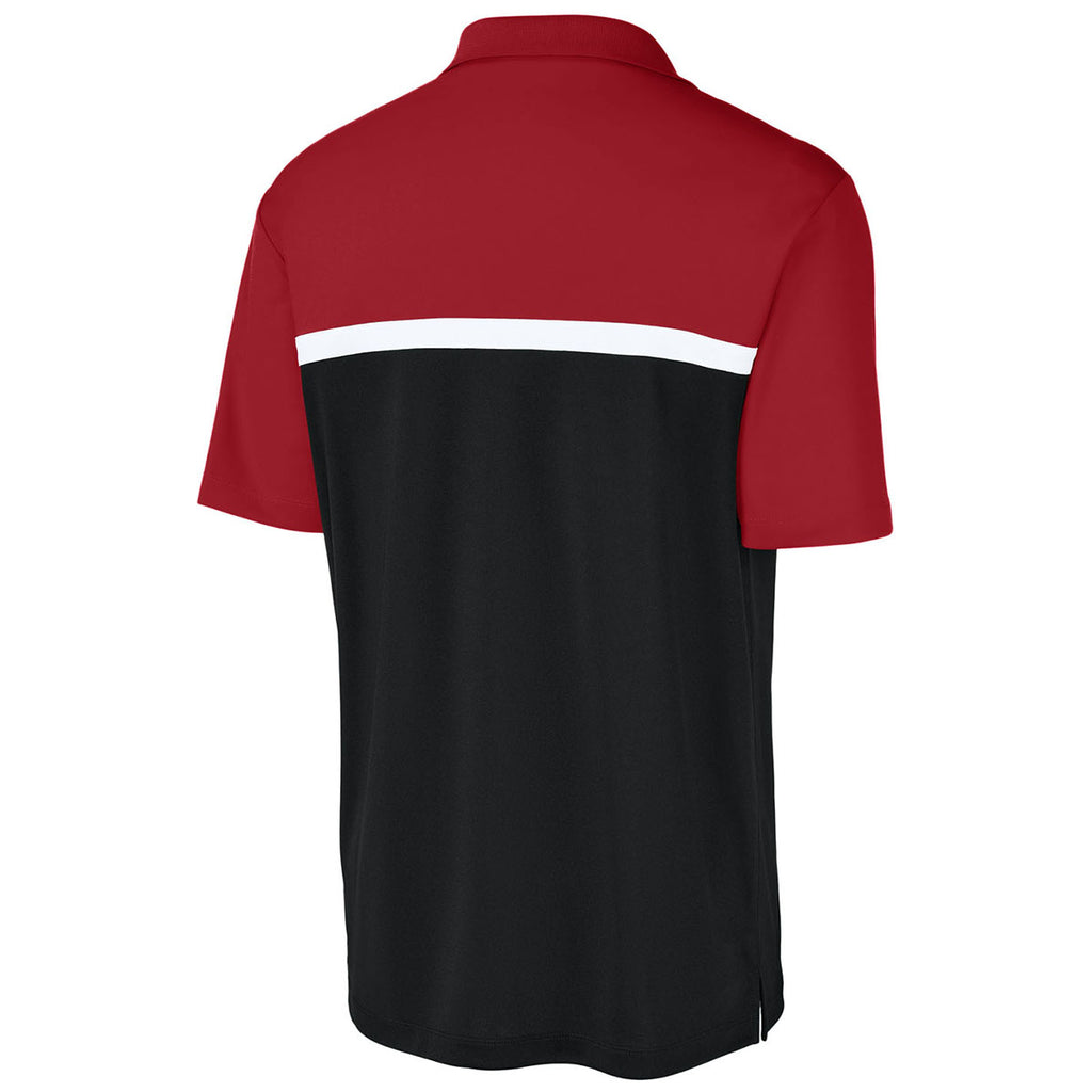 Sport-Tek Men's Deep Red/Black/White UV Micropique Colorblock Polo