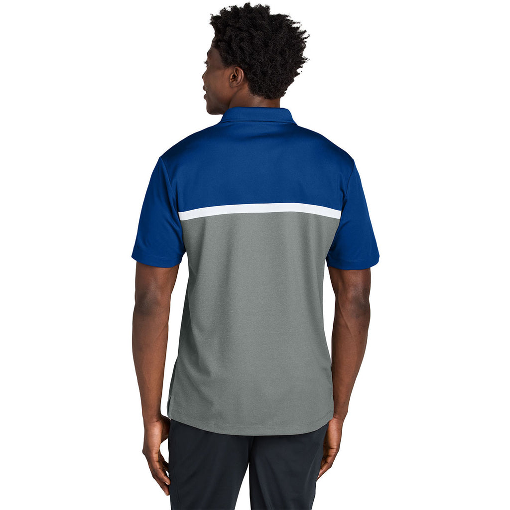 Sport-Tek Men's True Royal/Grey Concrete Heather/White UV Micropique Colorblock Polo
