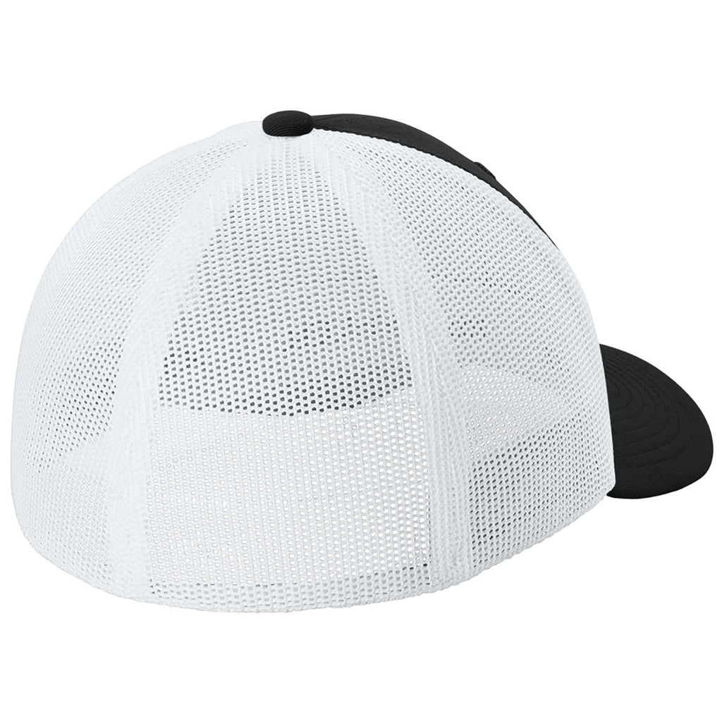 Sport-Tek Black/White Stretch-Tek Mesh Back Cap