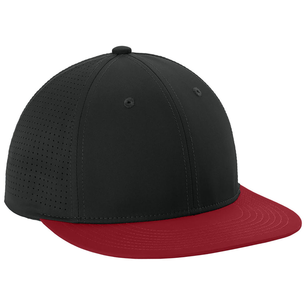 Sport-Tek Black/Deep Red/Black Pro-Cut Stretch-Tek Cap
