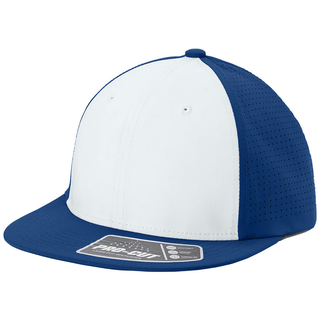 Sport-Tek White/True Royal/True Royal Pro-Cut Stretch-Tek Cap
