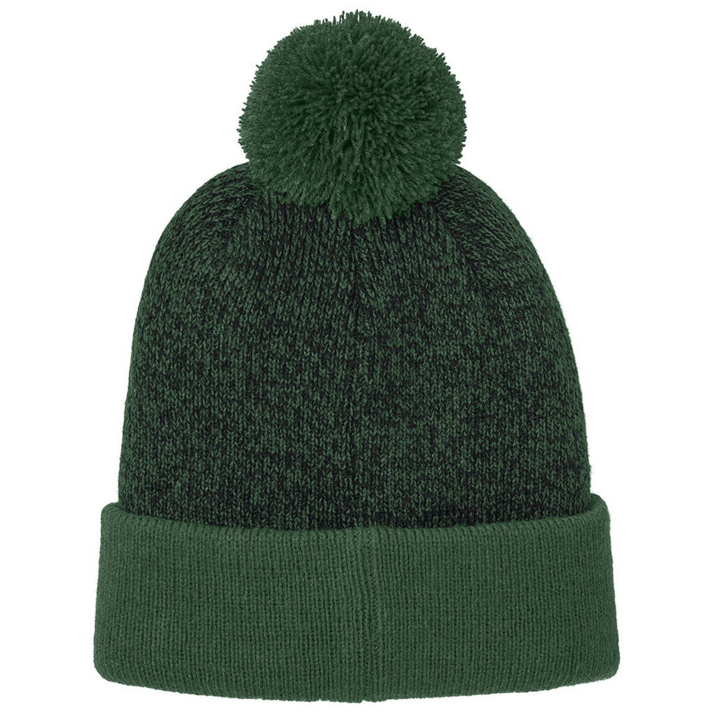 Sport-Tek Forest Green/Black Halftime Heather Pom Beanie