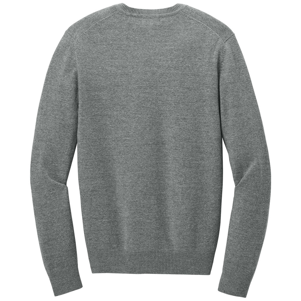 Port Authority Men's Medium Heather Grey Easy Care V-Neck Sweater