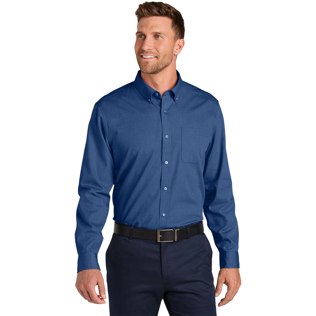 Port Authority Men's Mediterranean Blue Long Sleeve Nailhead Easy Care Shirt