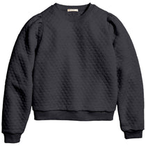 Marine Layer Women's Charcoal Corbet Quilted Puff Sleeve Crewneck