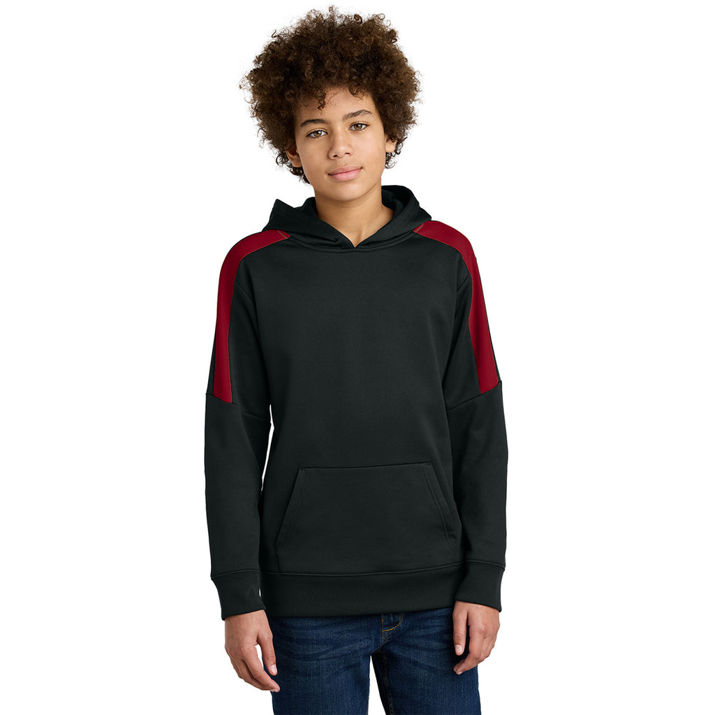 Sport-Tek Youth Black/ Deep Red Sport-Wick Fleece United Pullover Hoodie