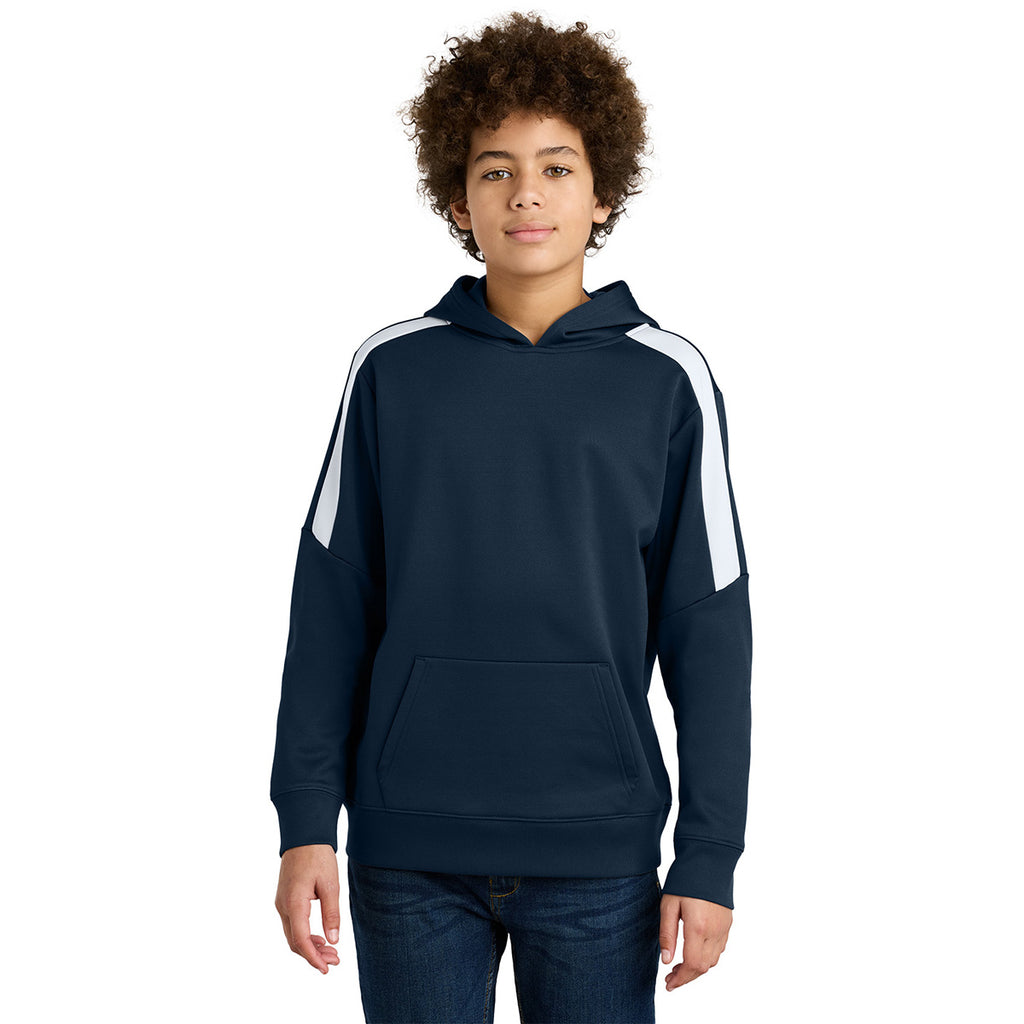 Sport-Tek Youth Navy/ White Sport-Wick Fleece United Pullover Hoodie