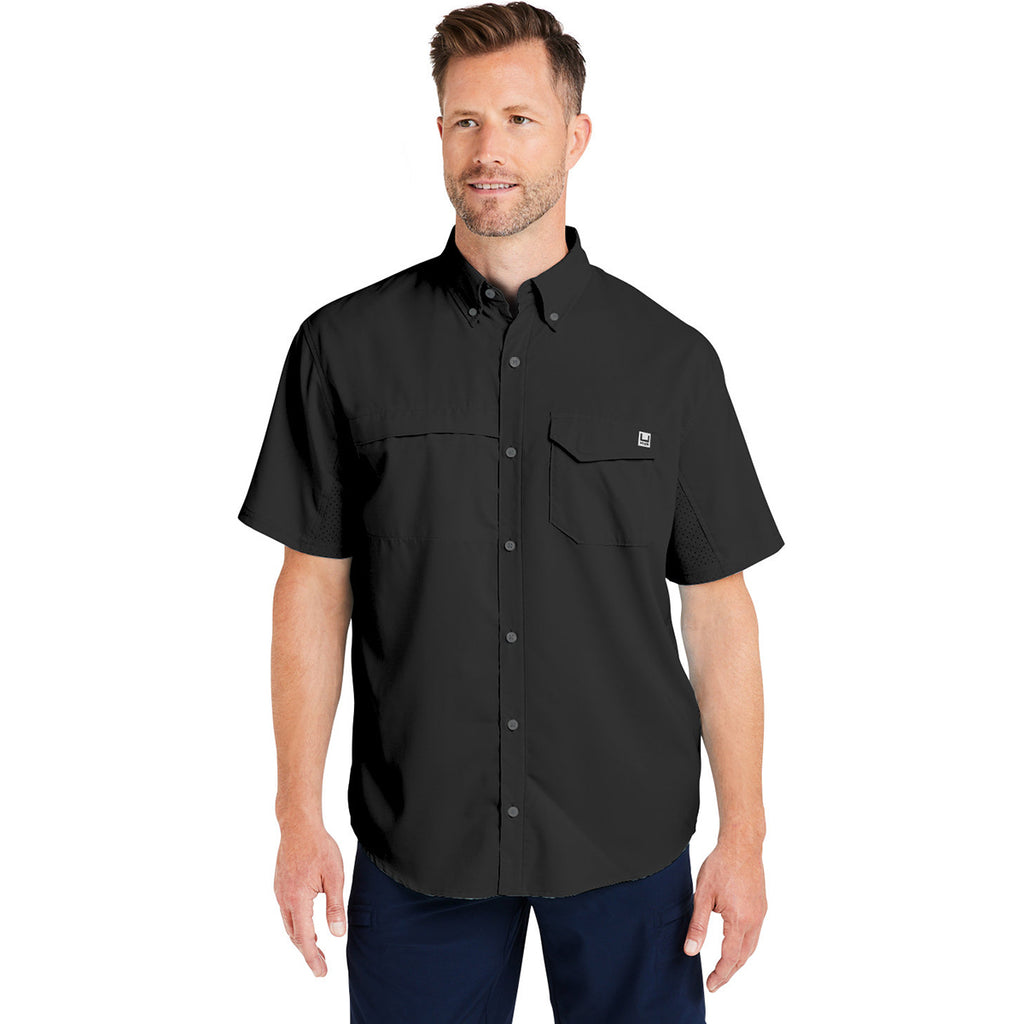 HUK Men's Black Tide Point Short Sleeve Shirt