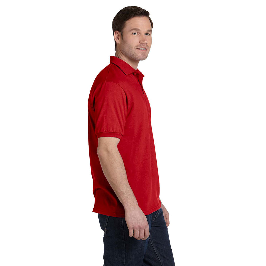 Hanes Men's Deep Red 5.2 oz. 50/50 EcoSmart Jersey Knit Polo