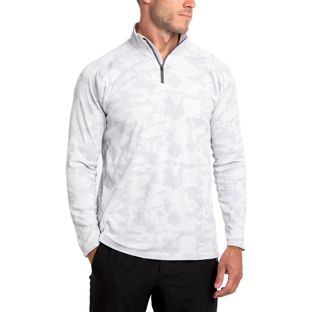 UNRL Men's White Camo Knit Quarter Zip