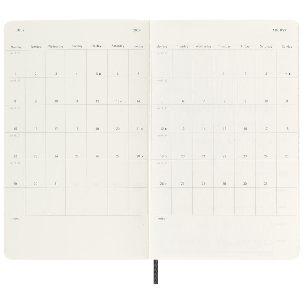 Moleskine Black Soft Cover Large 12-Month Weekly 2024 Planner