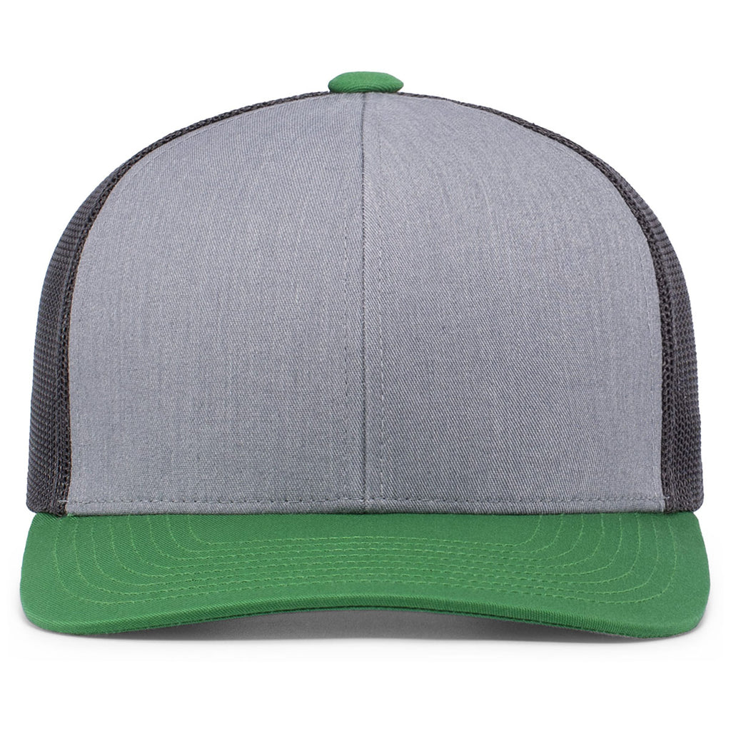 Pacific Headwear Heather Grey/Lt Charcoal/Green Snapback Trucker Mesh Cap