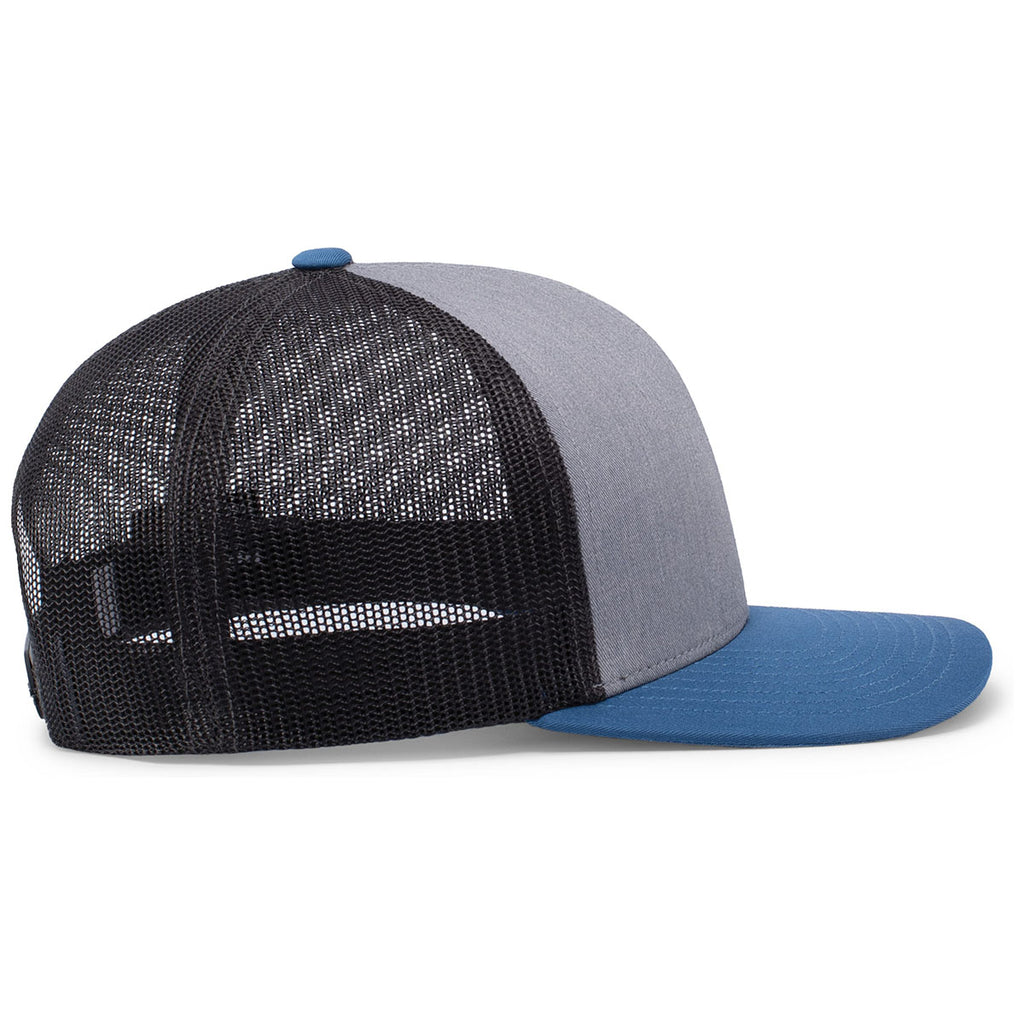 Pacific Headwear Heather Grey/Lt Charcoal/Ocean Blue Snapback Trucker Mesh Cap